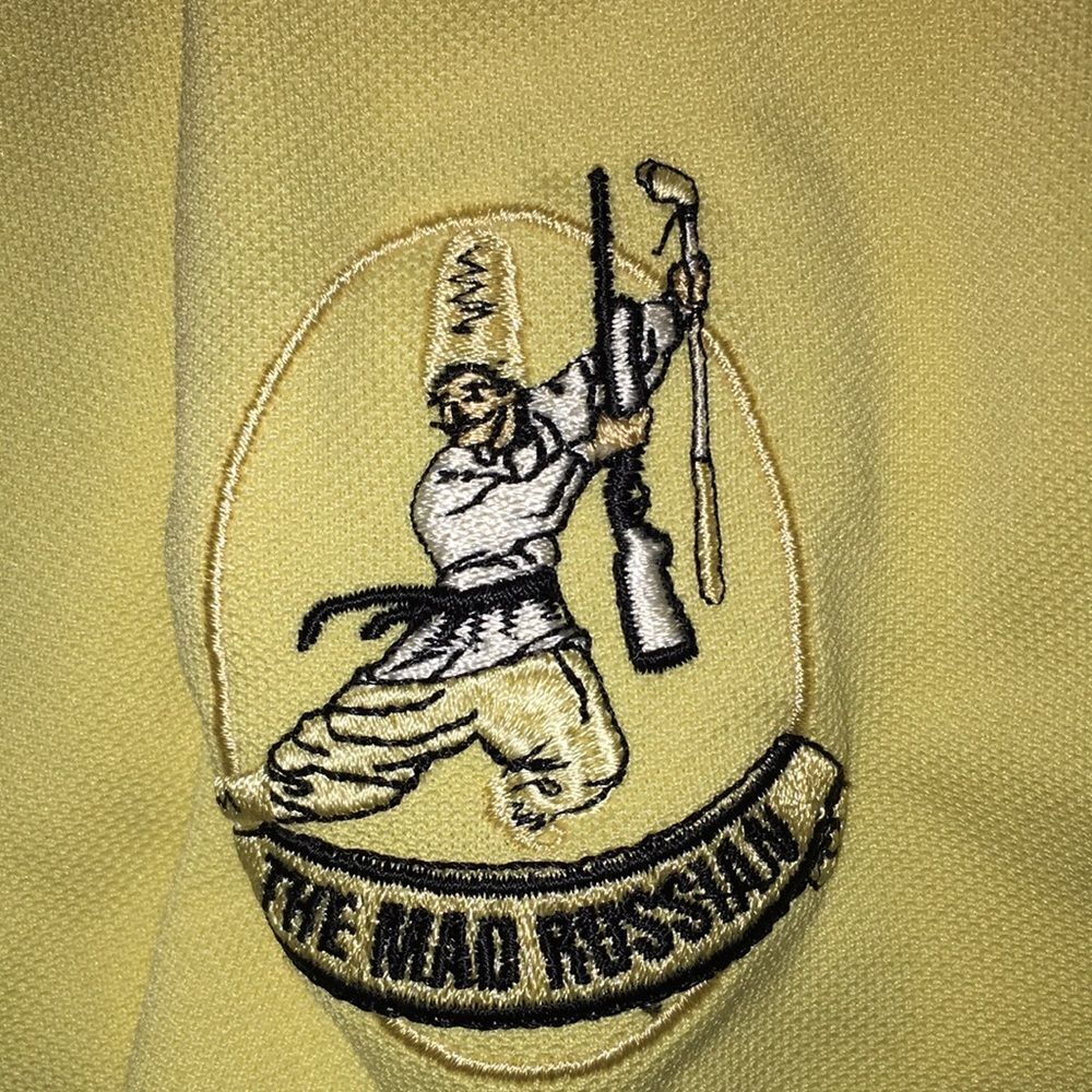 Rare Ping Pingman Yellow The Max Russian Russia golf polo shirt XL Putin Soiled